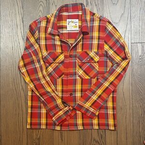 Naked & Famous Denim Red and Yellow Plaid Casual Button Down Shirt